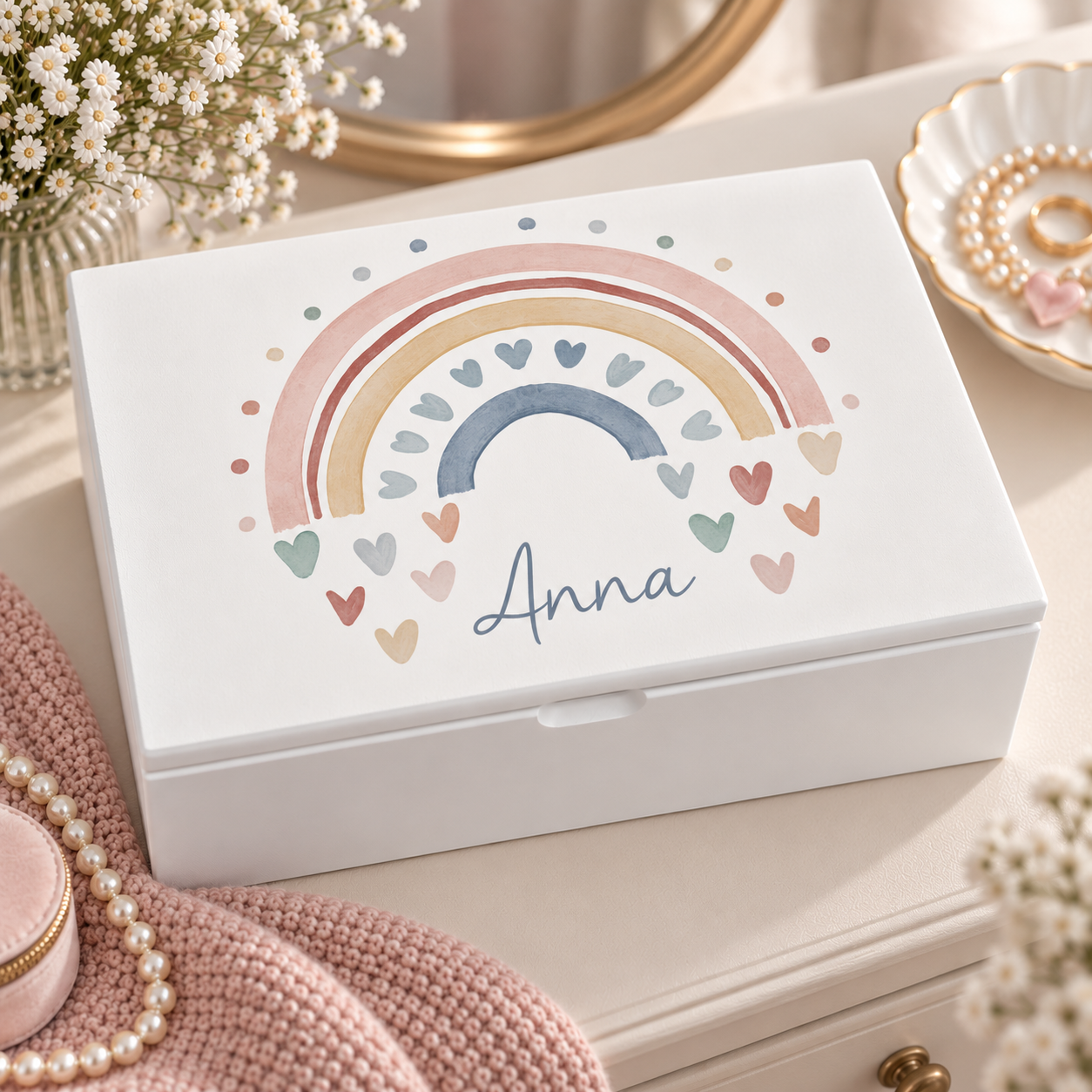Rainbow luxury white jewellery box with removable compartment