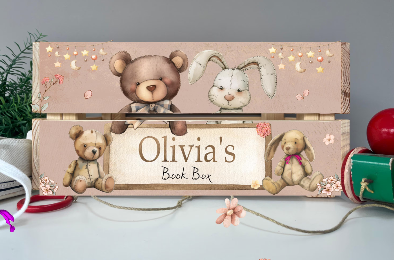 Cute Rabbit and Bear book crate