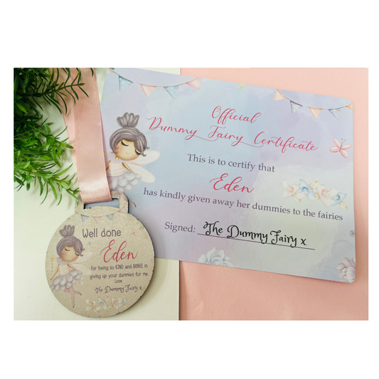 Purple Dummy Fairy medal with certificate