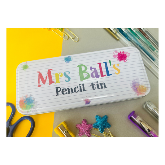 Teacher crayon pencil tin
