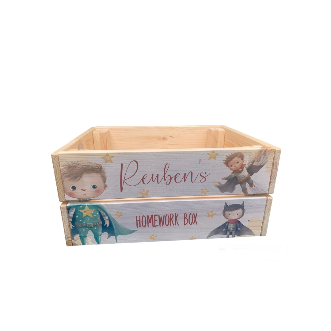 Superhero wooden book crate