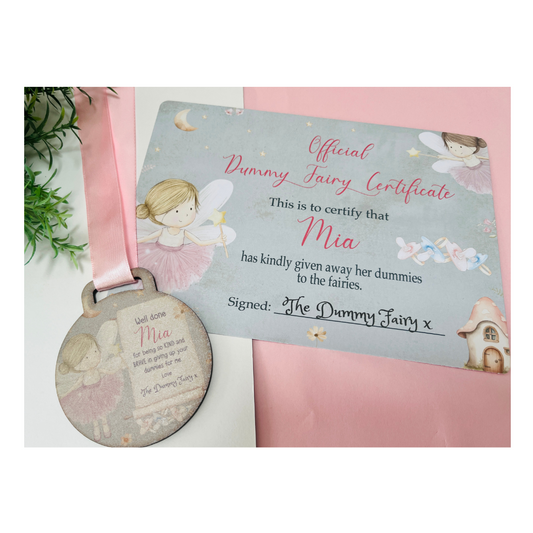 Pink Dummy Fairy medal with certificate