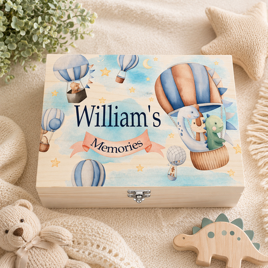 Dinosaur hot air balloon keepsake box