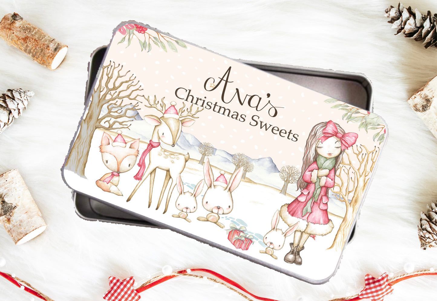 Woodland Girl Christmas tin