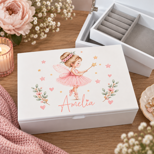 Fairy Ballerina luxury white jewellery box with removable compartment