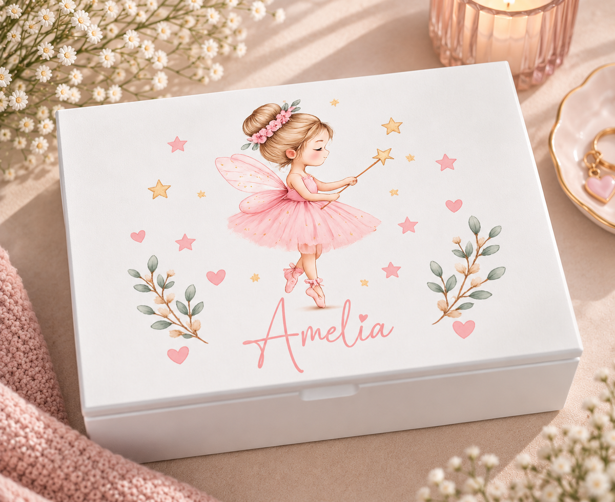 Fairy Ballerina luxury white jewellery box with removable compartment