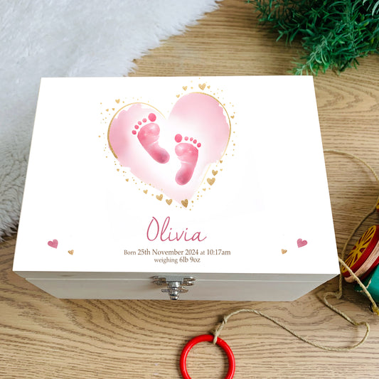 Baby footprint keepsake box