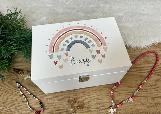 Rainbow luxury white jewellery box with mirror