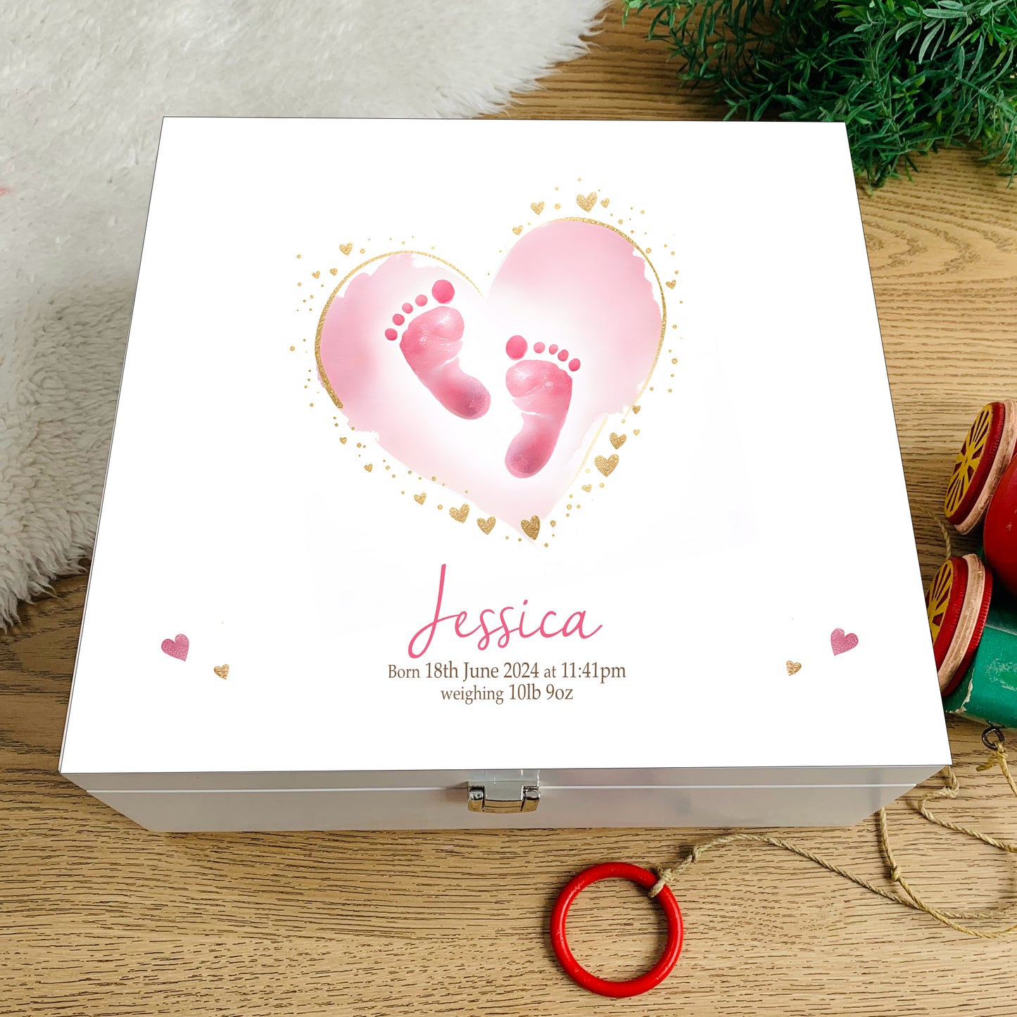 Baby footprint keepsake box