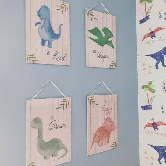 Set of 4 dinosaur wooden prints