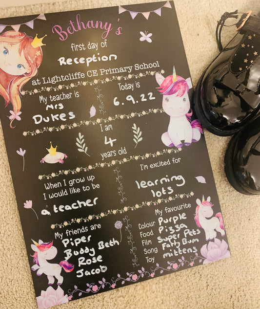 Unicorn girl First AND last day of school sign