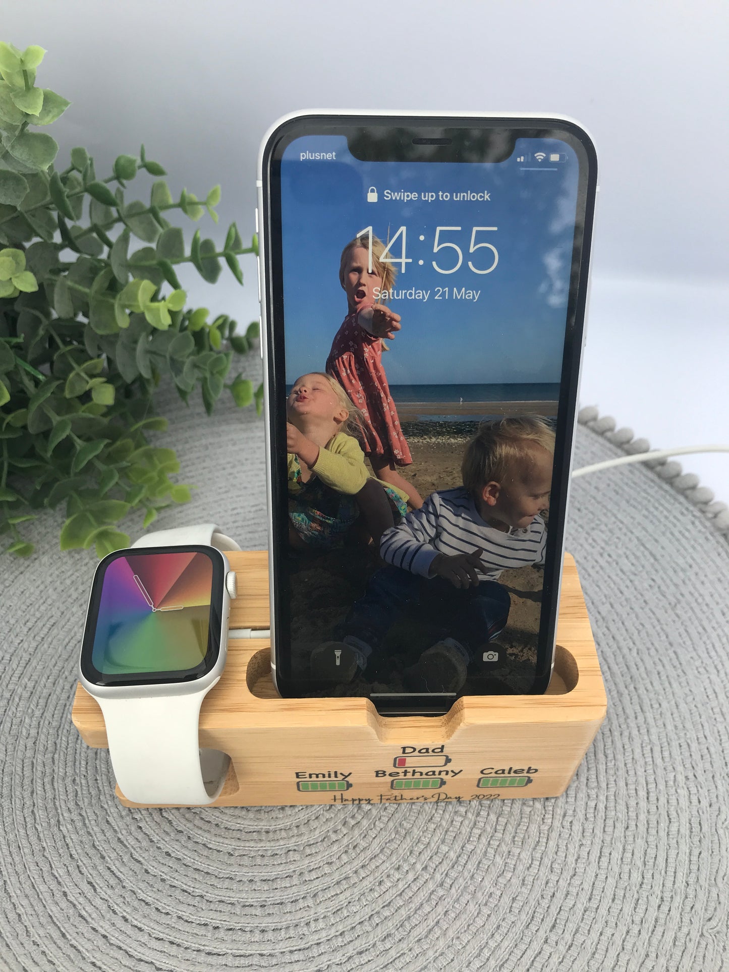 Bamboo phone and watch docking station