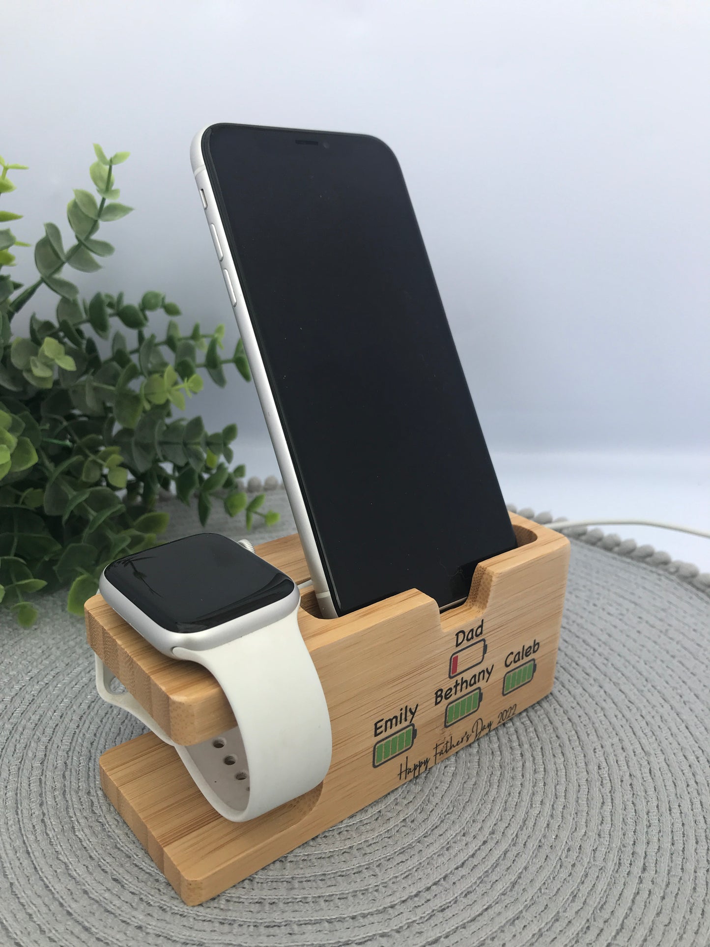 Bamboo phone and watch docking station