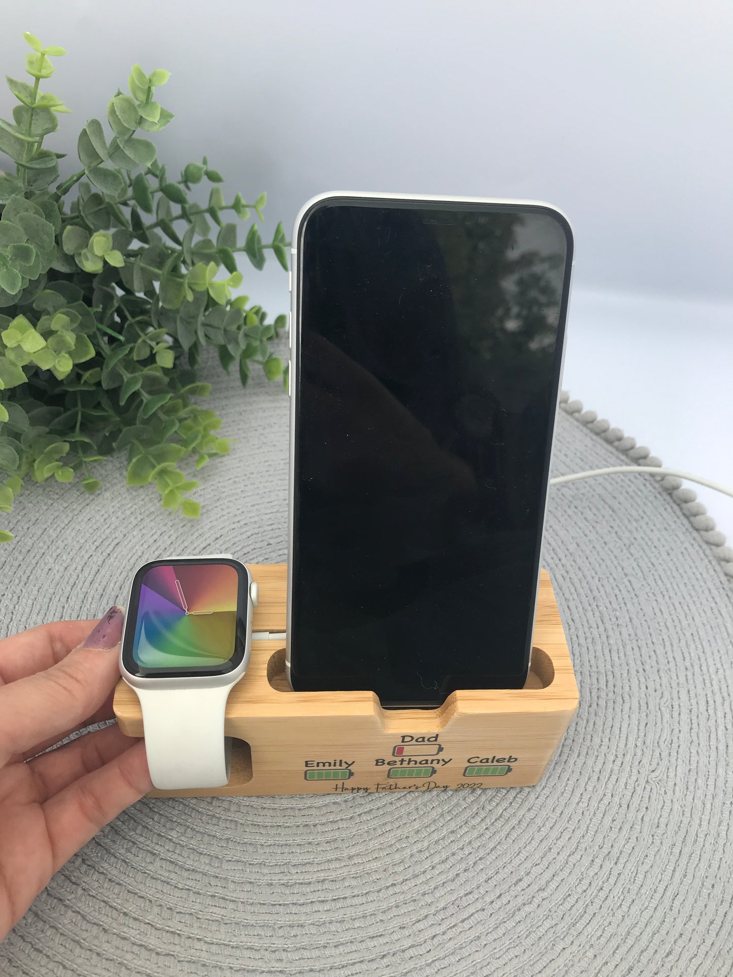 Bamboo phone and watch docking station