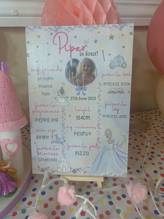 Fairytale princess birthday board and easel