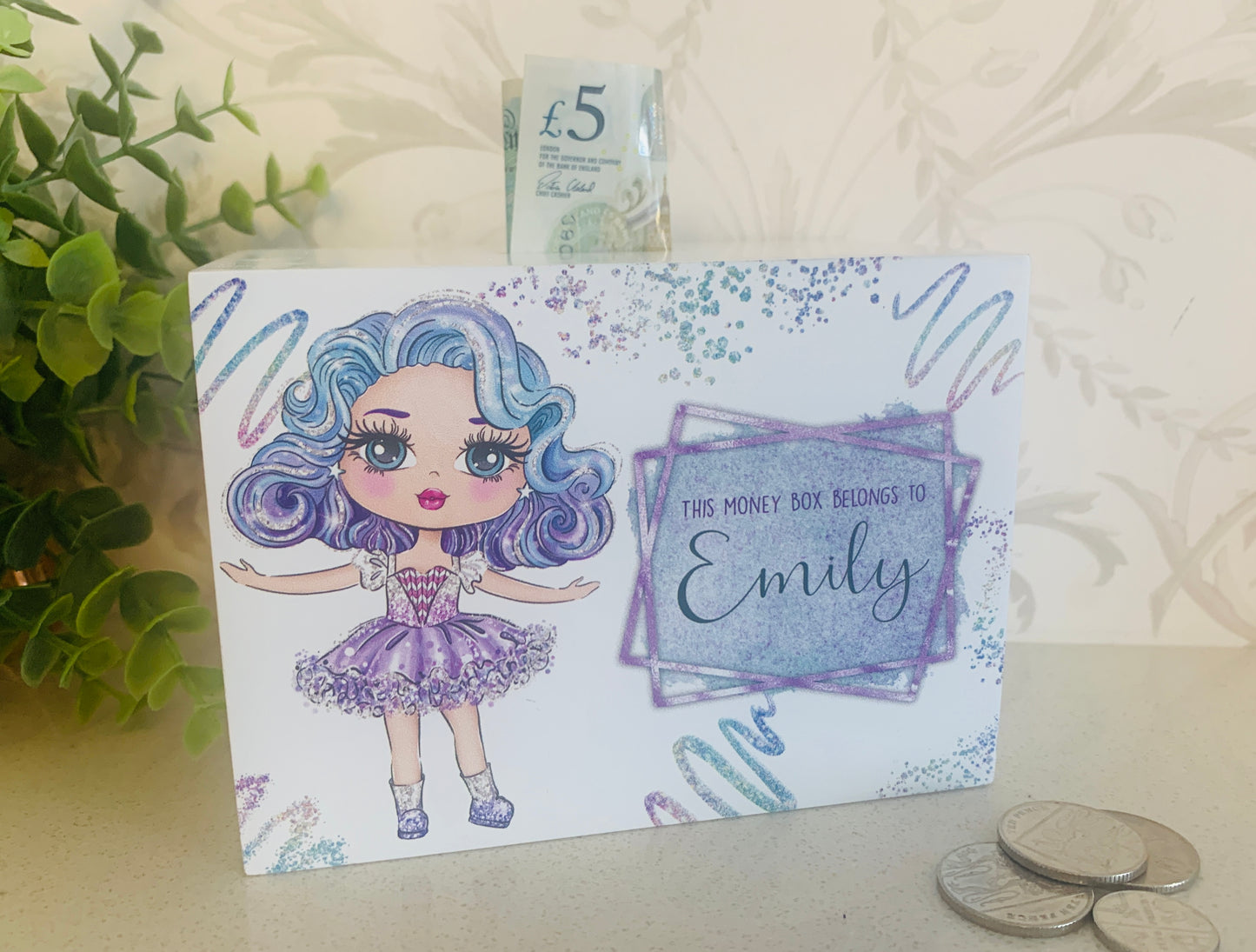 Glitter doll money box