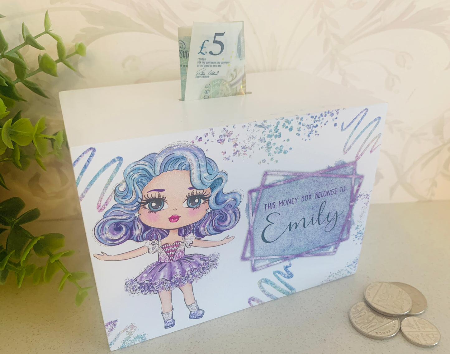 Glitter doll money box