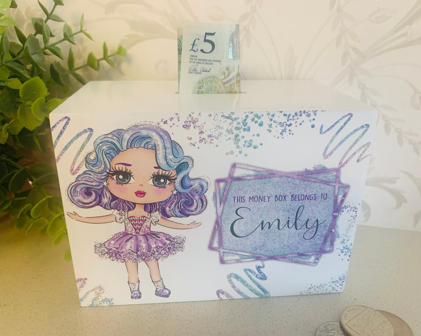 Glitter doll money box