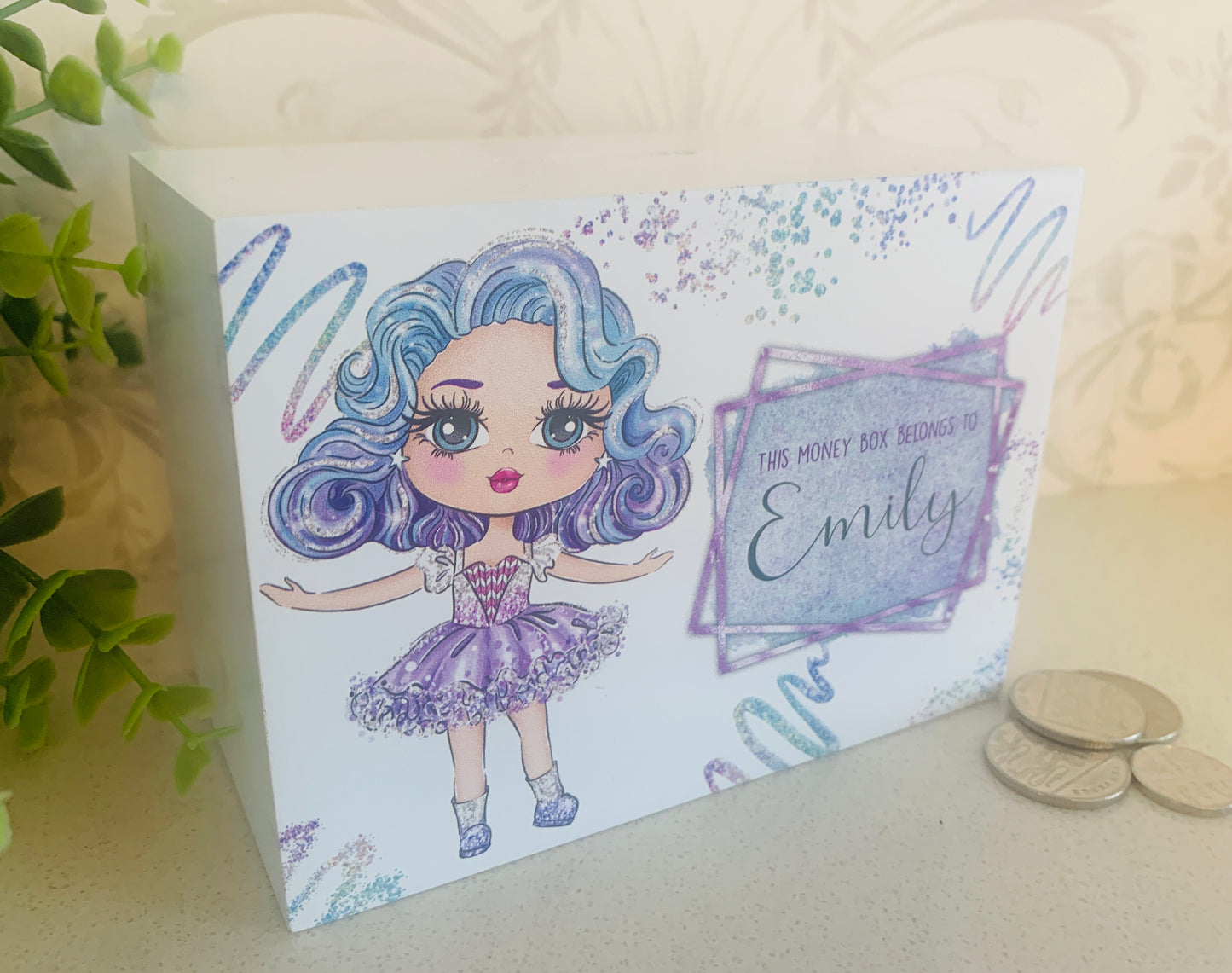 Glitter doll money box