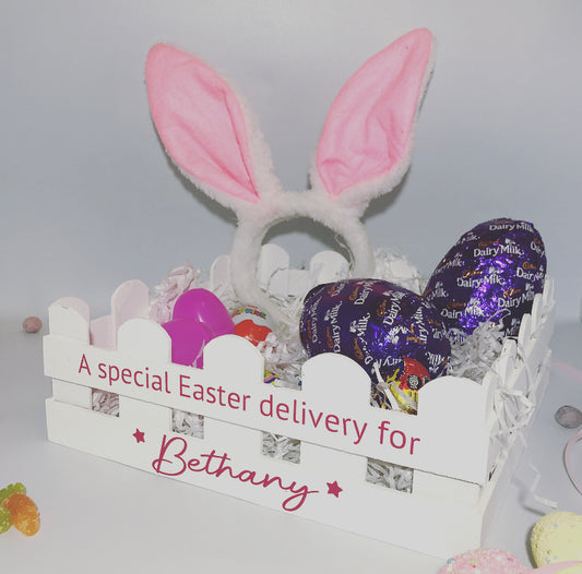 White wooden fence Easter crate