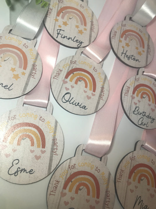 Personalised wooden birthday medal (can be bought as a set for party favours)