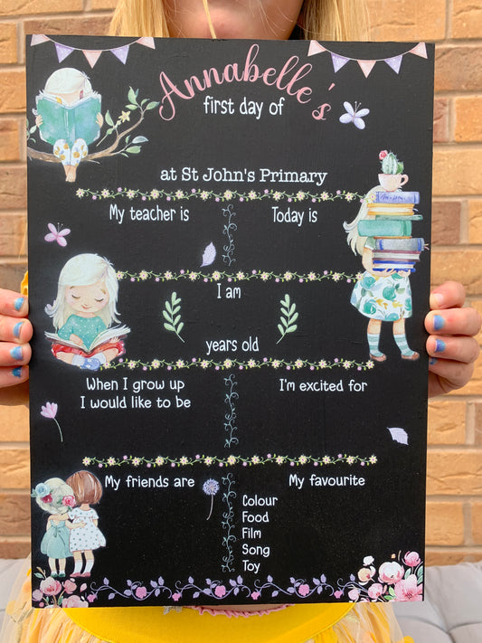 Reading girl First AND last day of school sign