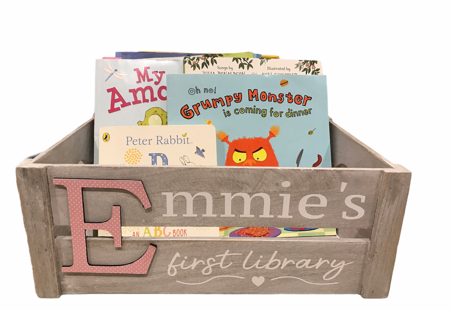 Large personalised wooden toy / book crate