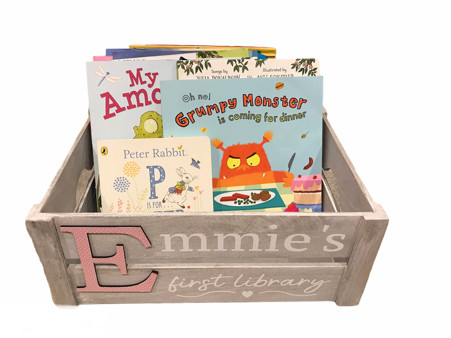 Large personalised wooden toy / book crate