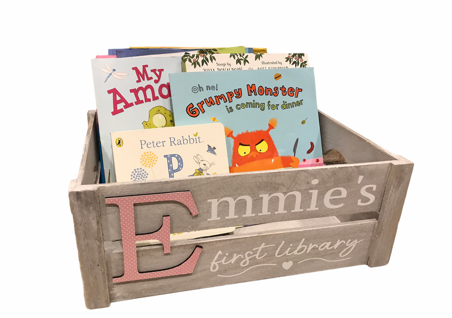 Large personalised wooden toy / book crate