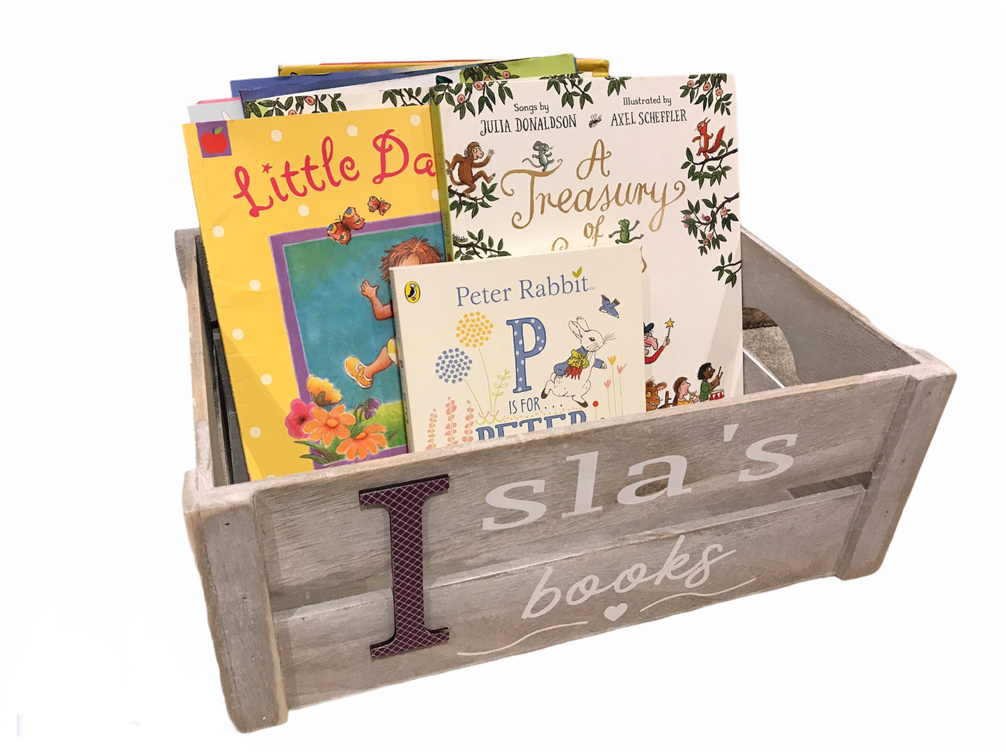 Large personalised wooden toy / book crate