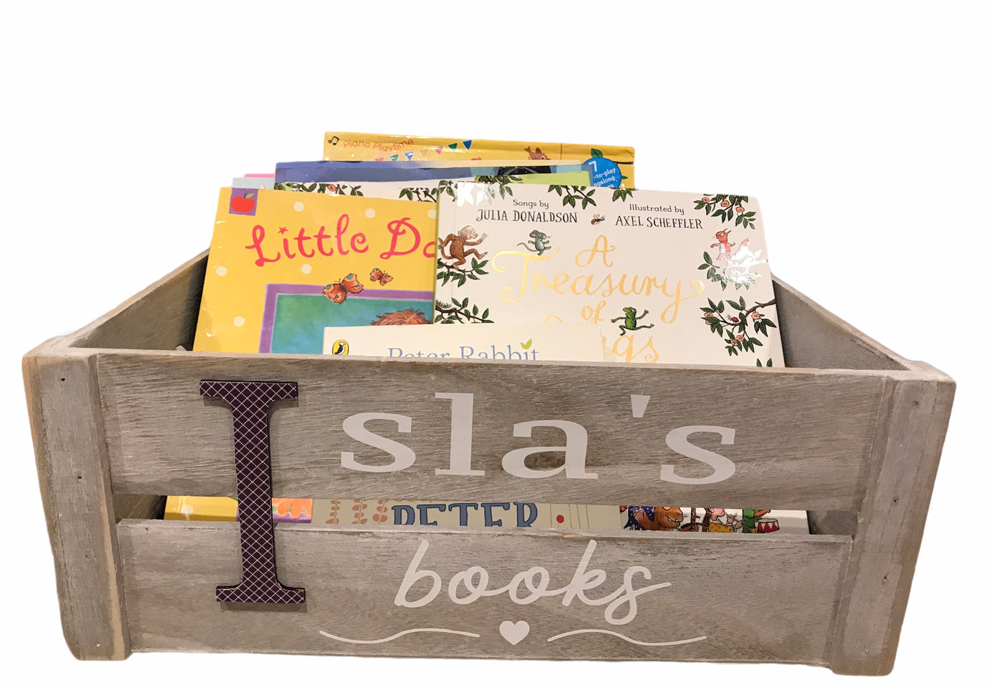 Large personalised wooden toy / book crate