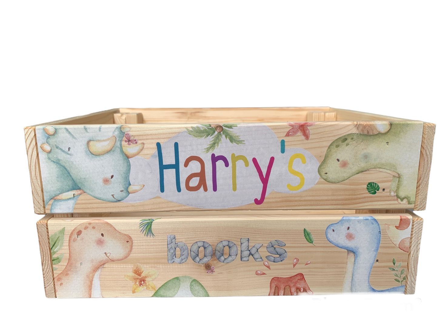 Dinosaur wooden book crate