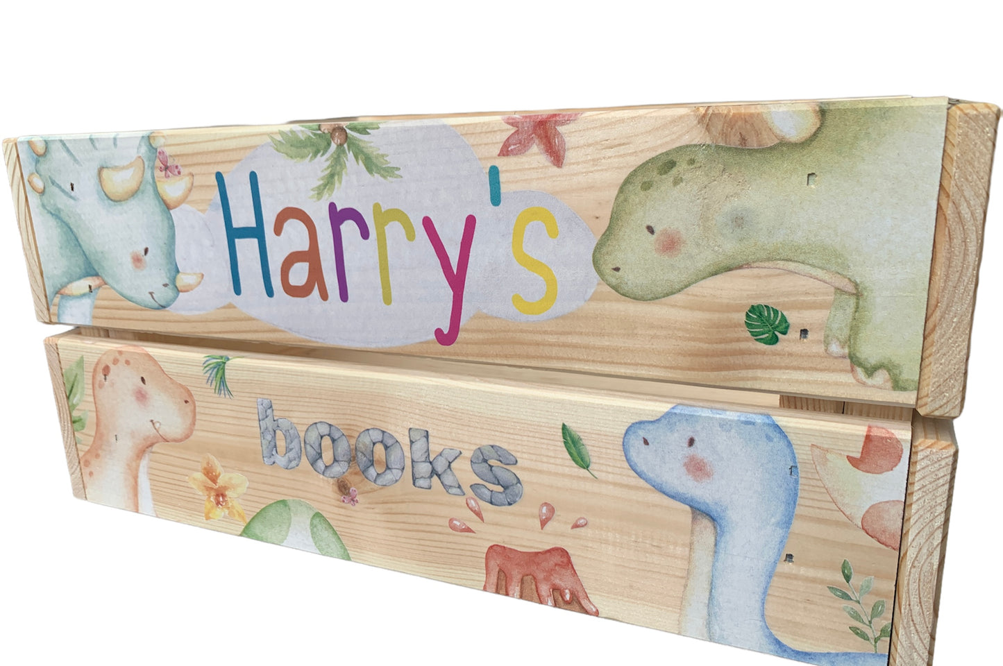 Dinosaur wooden book crate