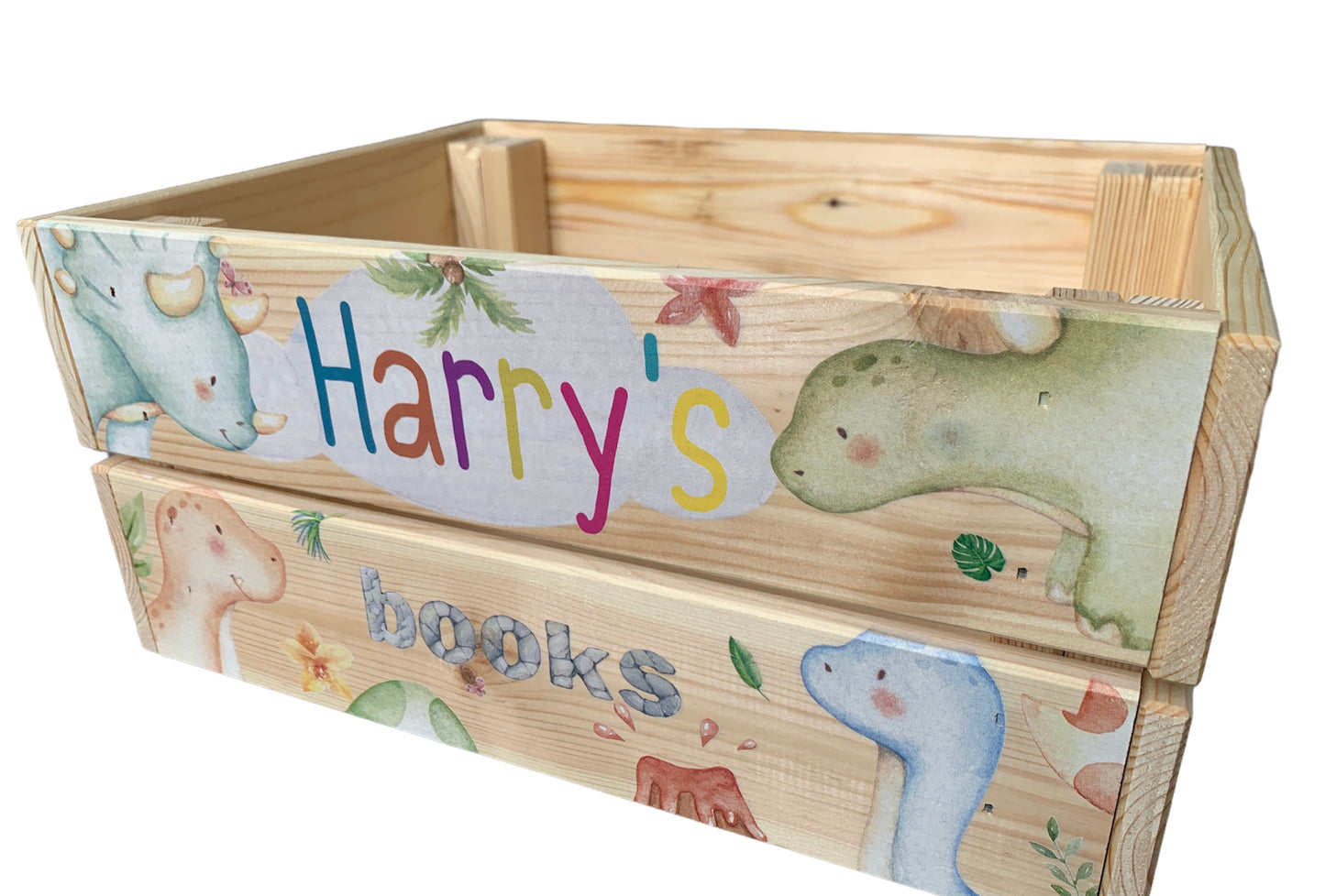 Dinosaur wooden book crate